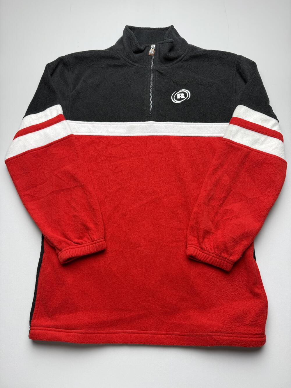 Russell Athletic Pullover Youth L 14-16 Red Fleece 1/4 Zip Colorblock Sweatshirt